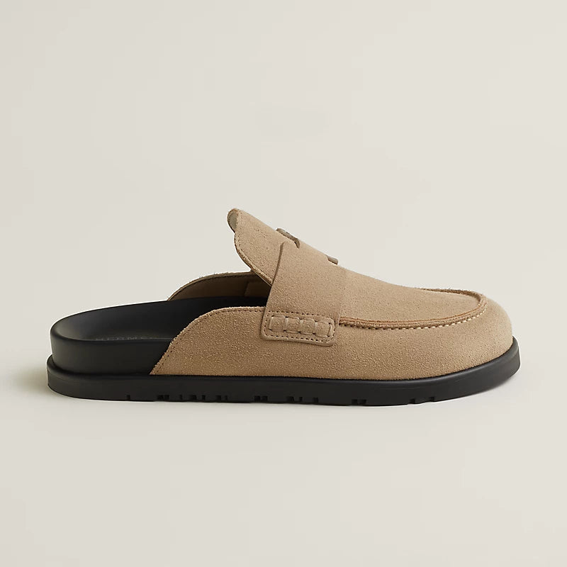 Hermès Go Mules In Beige Suede, A Slip-On Style Featuring