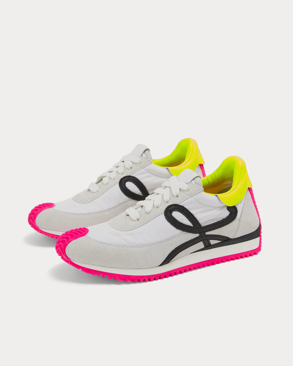 Flow Runner In Nylon And Suede Soft White/Neon Pink