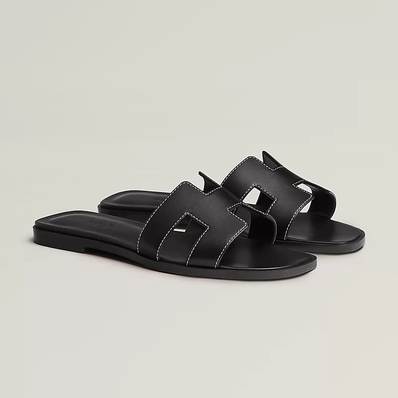 Hermes Oran Sandal Noir Calfskin Leather