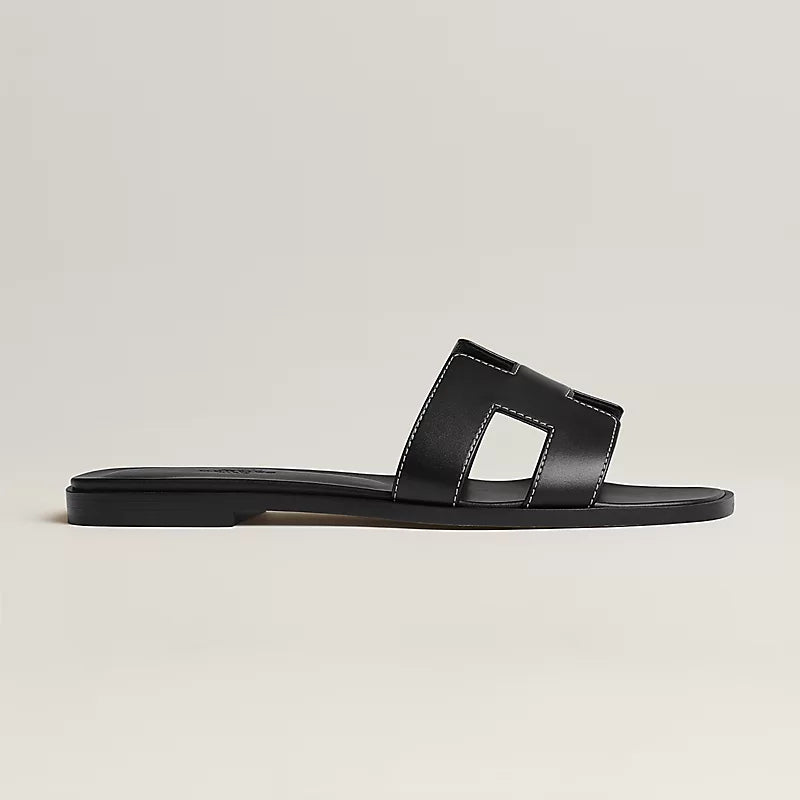 Hermes Oran Sandal Noir Calfskin Leather