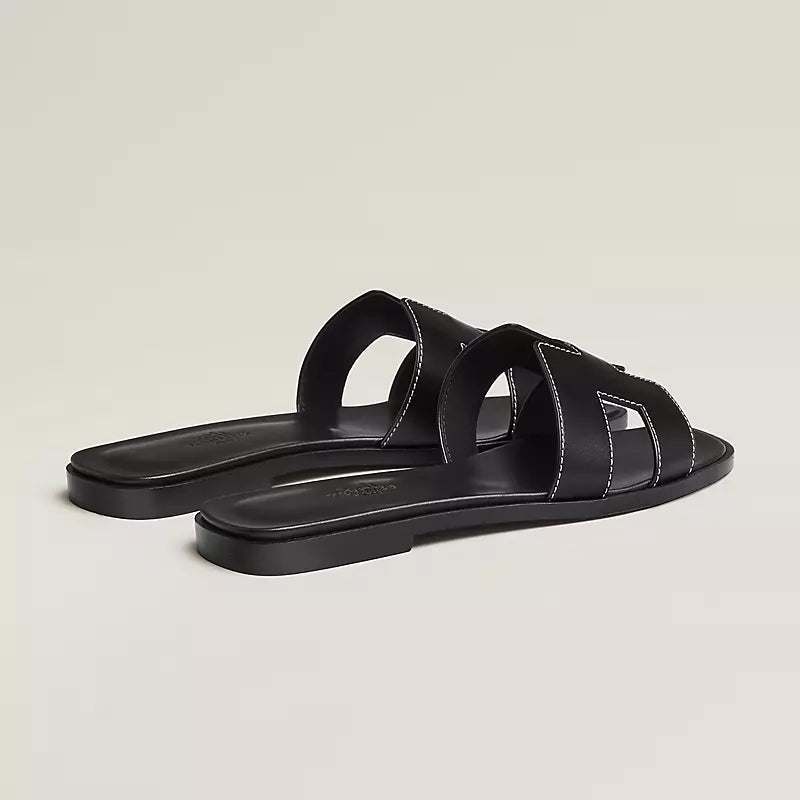 Hermes Oran Sandal Noir Calfskin Leather