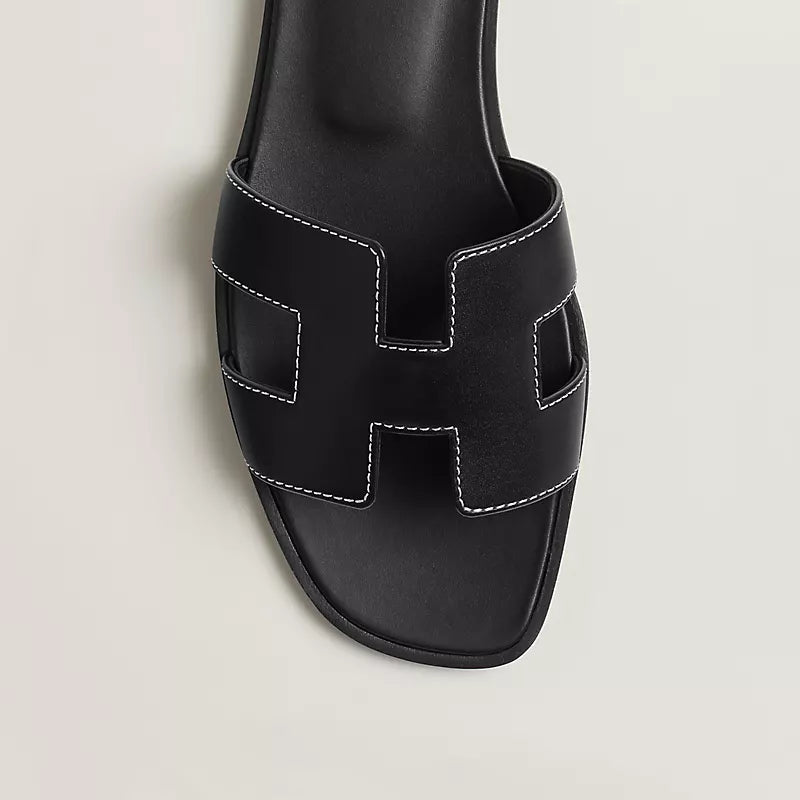 Hermes Oran Sandal Noir Calfskin Leather