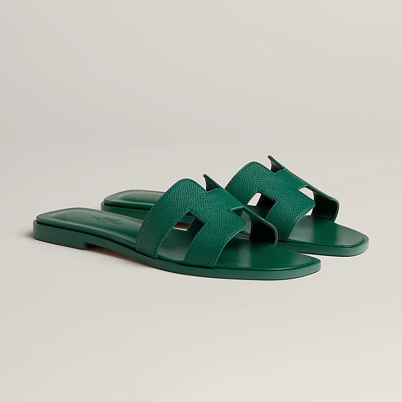 Hermes Oran Sandal Vert Oyat Leather