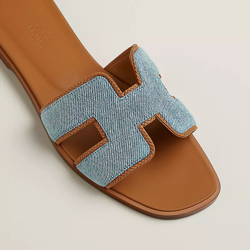 Hermes Oran Sandal Bleu Clair / Naturel