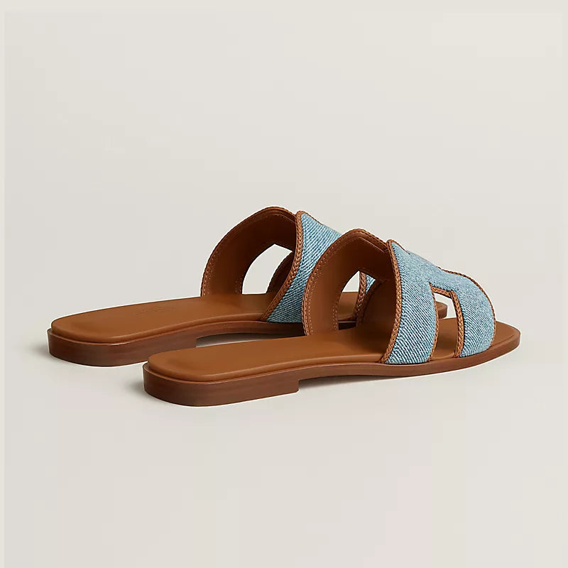 Hermes Oran Sandal Bleu Clair / Naturel