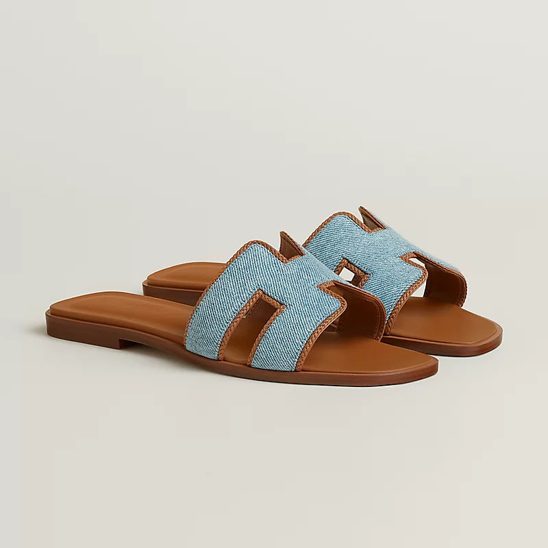 Hermes Oran Sandal Bleu Clair / Naturel