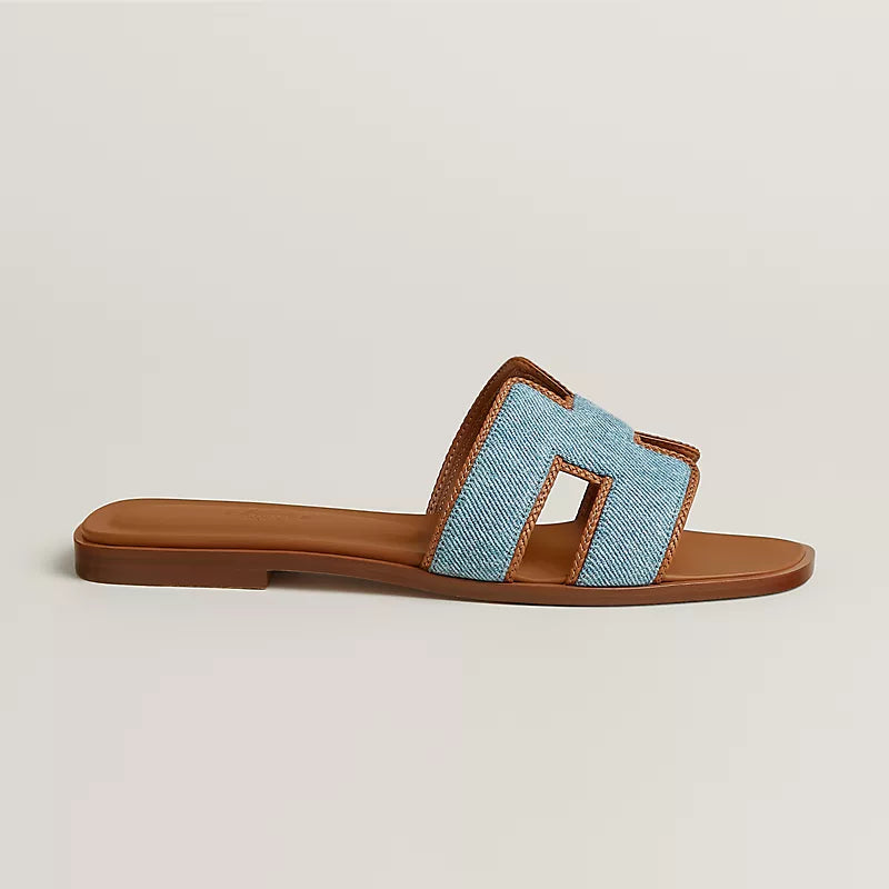 Hermes Oran Sandal Bleu Clair / Naturel