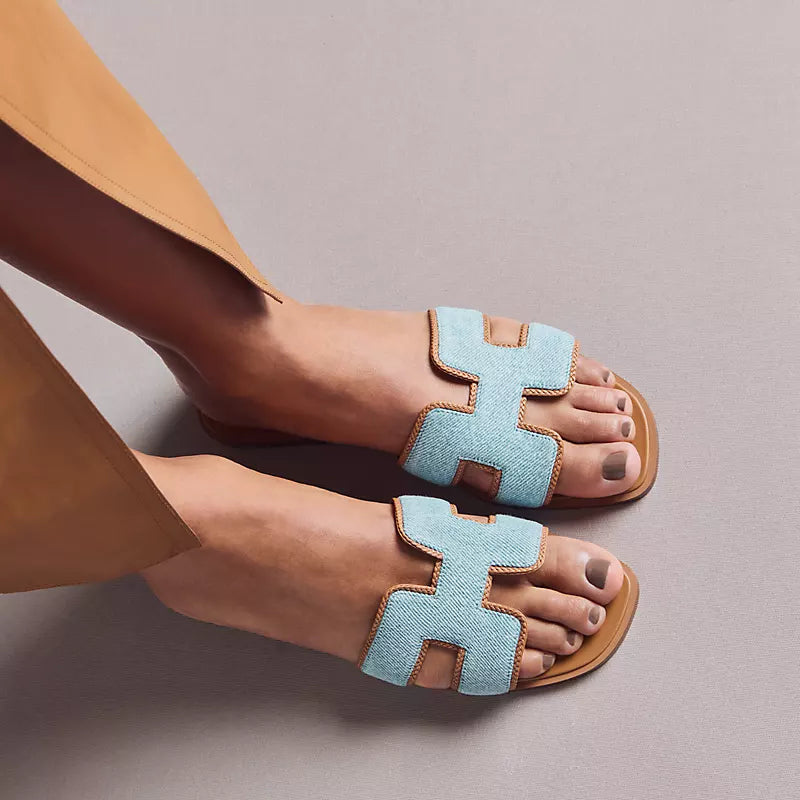 Hermes Oran Sandal Bleu Clair / Naturel