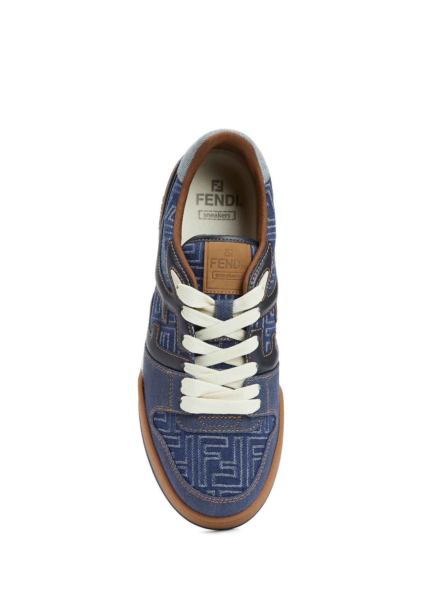 Fendi Match Sneakers Navy FF jacquard and white suede low-tops
