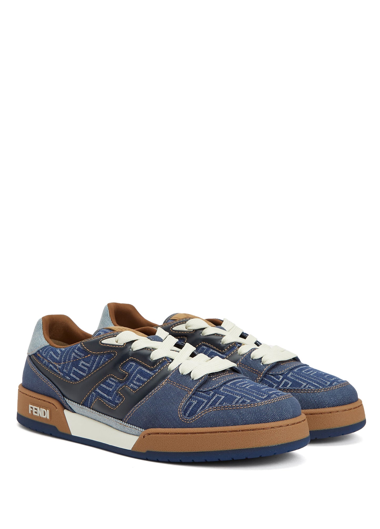 Fendi Match Sneakers Navy FF jacquard and white suede low-tops